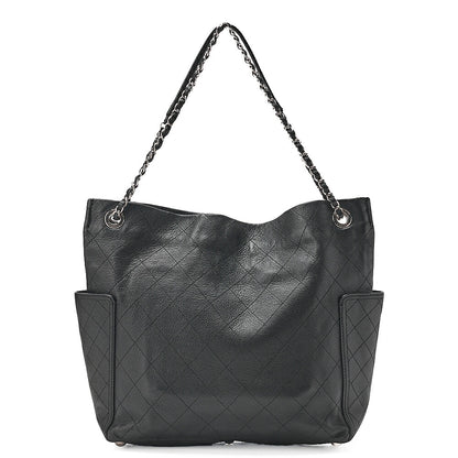 CHANEL Caviar Skin Matelasse with Coco Charm Chain Shoulder Black Silver-Tone Hardware, Pre-Owned