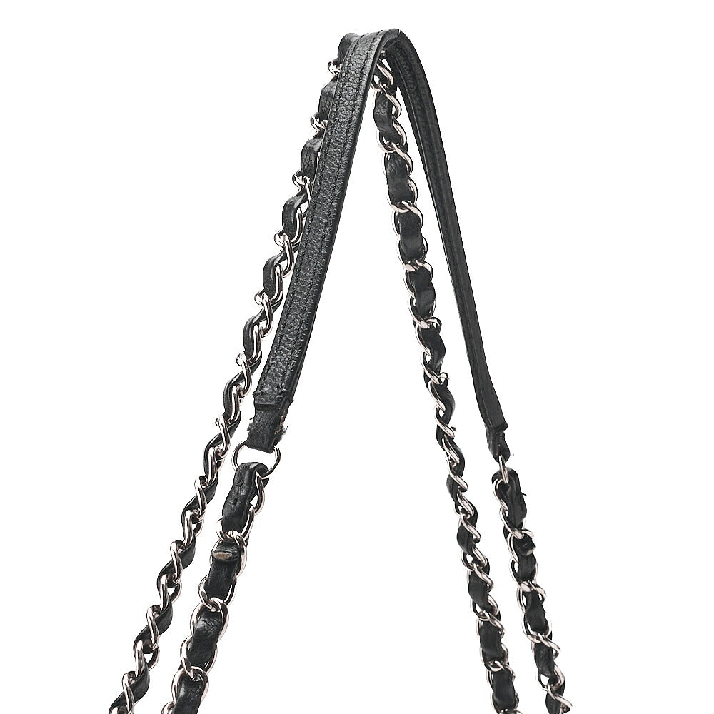 CHANEL Caviar Skin Matelasse with Coco Charm Chain Shoulder Black Silver-Tone Hardware, Pre-Owned