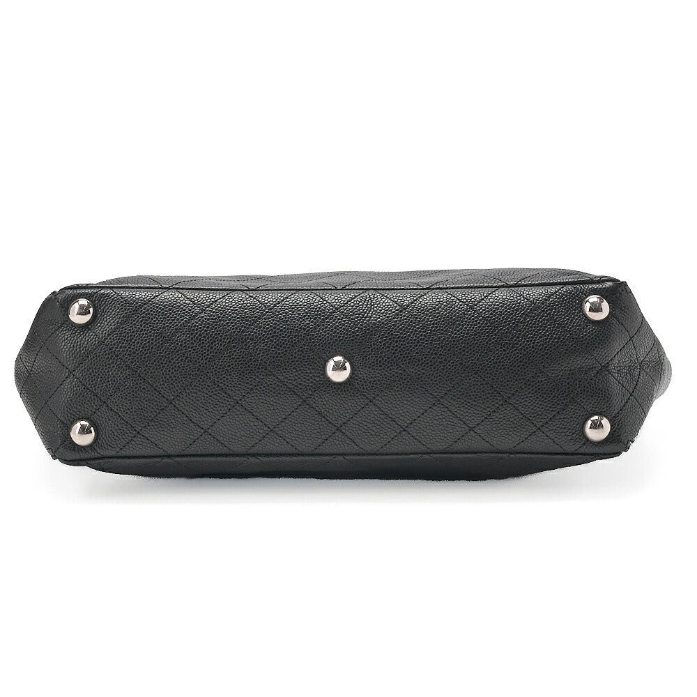 CHANEL Caviar Skin Matelasse with Coco Charm Chain Shoulder Black Silver-Tone Hardware, Pre-Owned