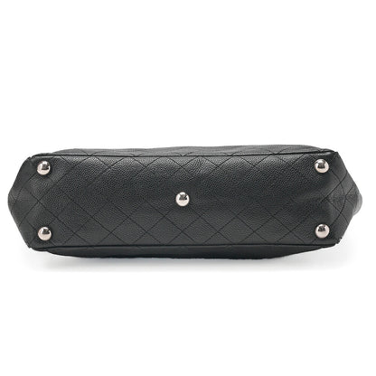 CHANEL Caviar Skin Matelasse with Coco Charm Chain Shoulder Black Silver-Tone Hardware, Pre-Owned