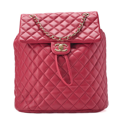 CHANEL Lambskin Matelasse Turn Lock Chain Backpack Rose Pink Gold -Tone Hardware, Pre-Owned