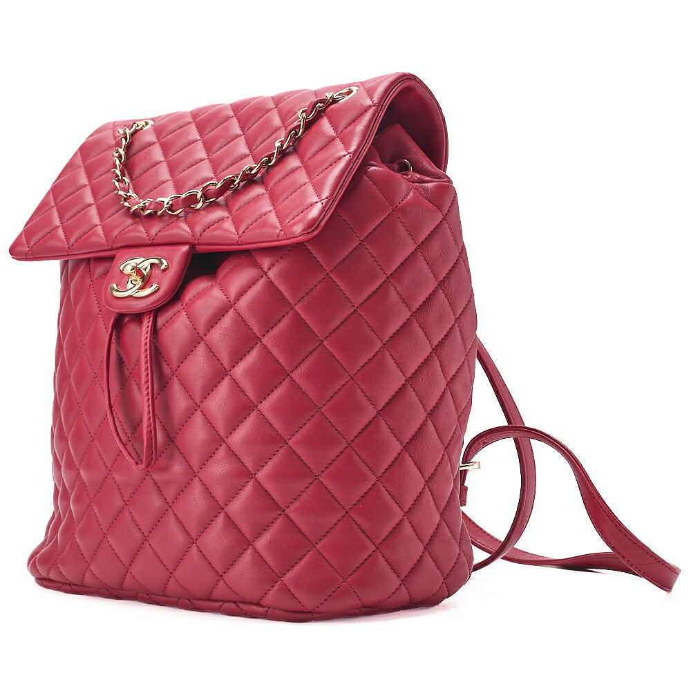 CHANEL Lambskin Matelasse Turn Lock Chain Backpack Rose Pink Gold -Tone Hardware, Pre-Owned
