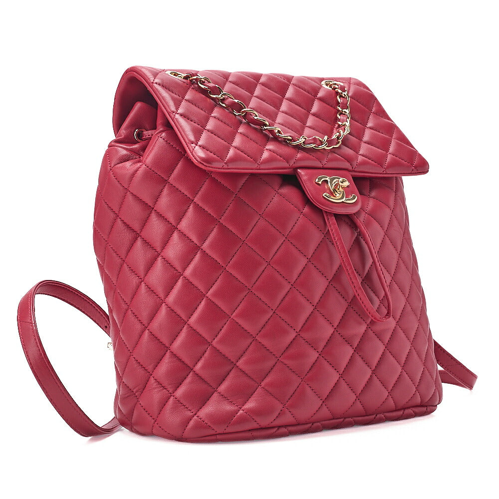 CHANEL Lambskin Matelasse Turn Lock Chain Backpack Rose Pink Gold -Tone Hardware, Pre-Owned