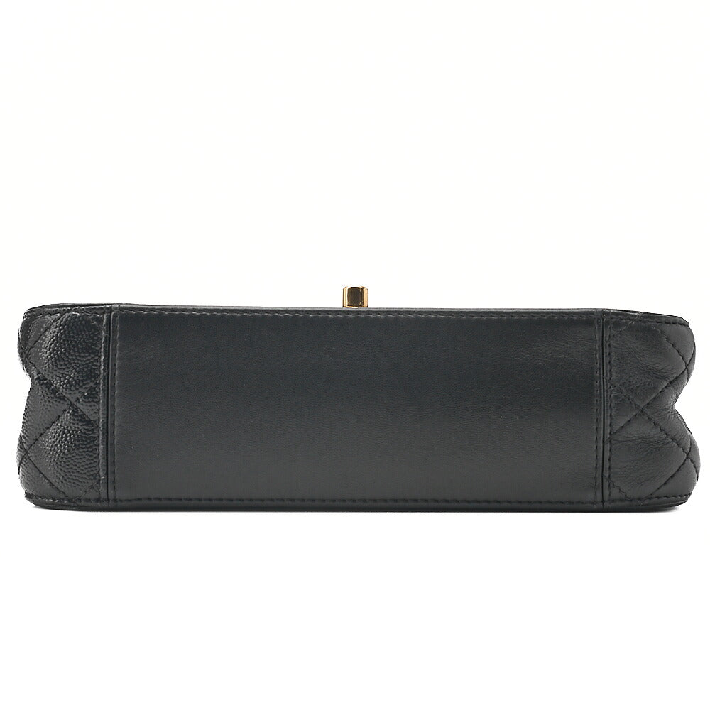CHANEL Chain Shoulder Bag Matelasse Single Flap Calfskin x Caviar Embossed Enamel Leather Black Gold -Tone Hardware, Pre-Owned