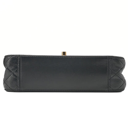 CHANEL Chain Shoulder Bag Matelasse Single Flap Calfskin x Caviar Embossed Enamel Leather Black Gold -Tone Hardware, Pre-Owned