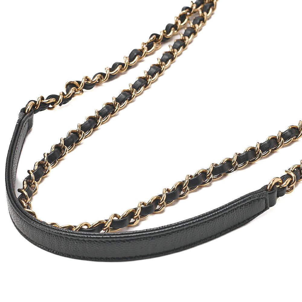 CHANEL Chain Shoulder Bag Matelasse Single Flap Calfskin x Caviar Embossed Enamel Leather Black Gold -Tone Hardware, Pre-Owned
