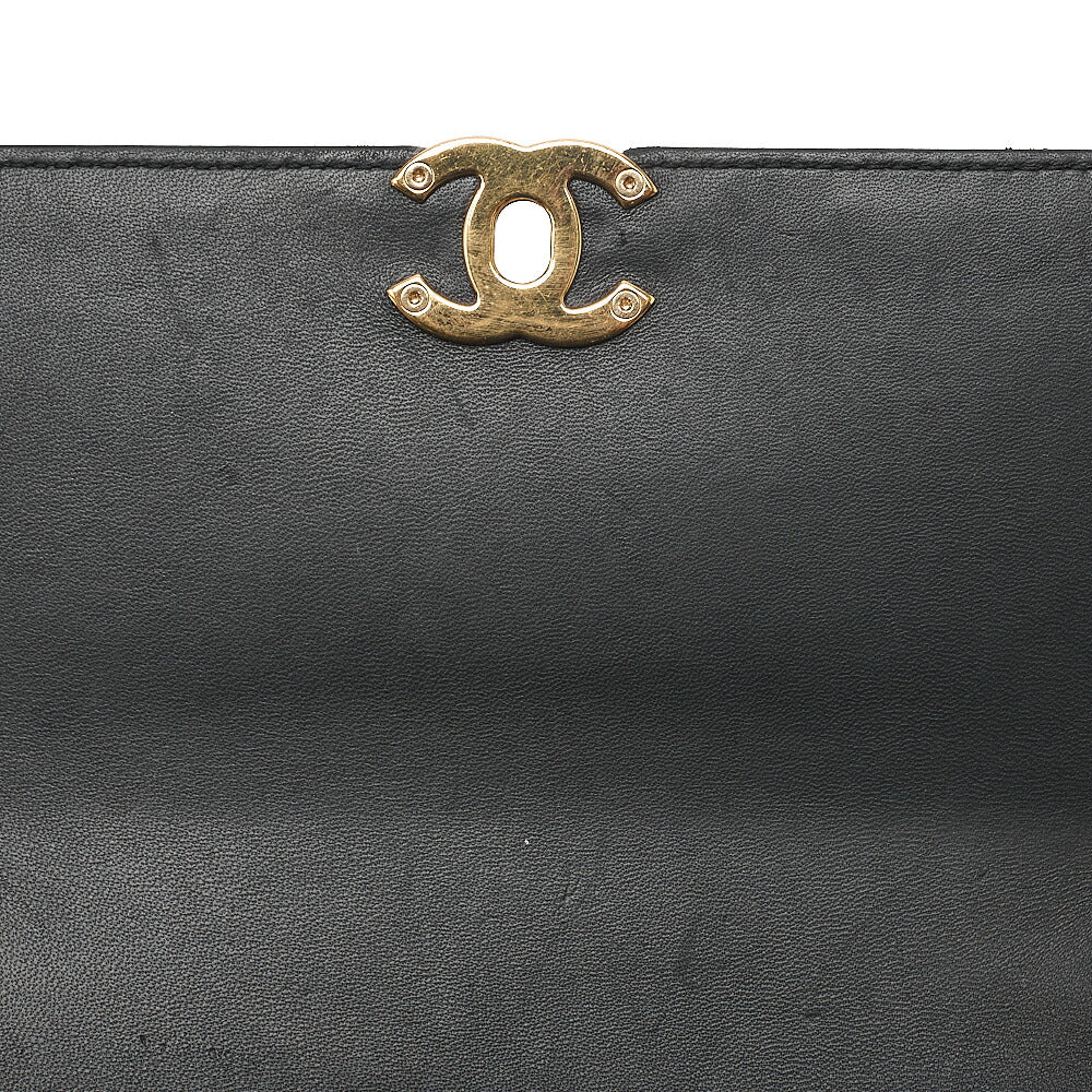 CHANEL Chain Shoulder Bag Matelasse Single Flap Calfskin x Caviar Embossed Enamel Leather Black Gold -Tone Hardware, Pre-Owned