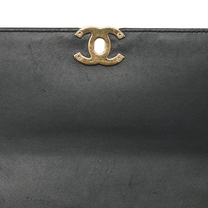 CHANEL Chain Shoulder Bag Matelasse Single Flap Calfskin x Caviar Embossed Enamel Leather Black Gold -Tone Hardware, Pre-Owned