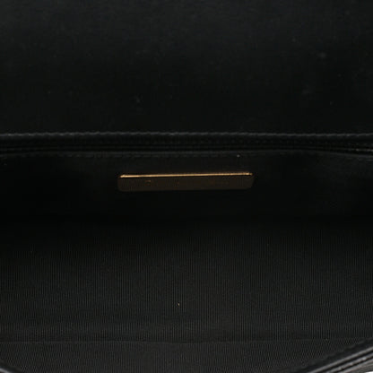CHANEL Chain Shoulder Bag Matelasse Single Flap Calfskin x Caviar Embossed Enamel Leather Black Gold -Tone Hardware, Pre-Owned