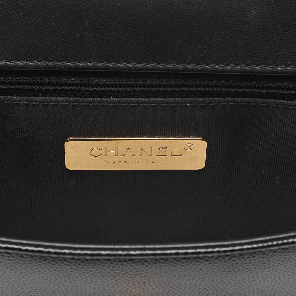 CHANEL Chain Shoulder Bag Matelasse Single Flap Calfskin x Caviar Embossed Enamel Leather Black Gold -Tone Hardware, Pre-Owned