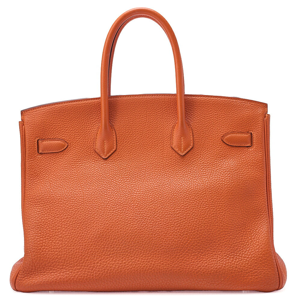 HERMES Birkin 35 Handbag Togo Orange Silver -Tone Hardware, Pre-Owned