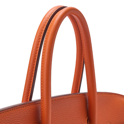 HERMES Birkin 35 Handbag Togo Orange Silver -Tone Hardware, Pre-Owned