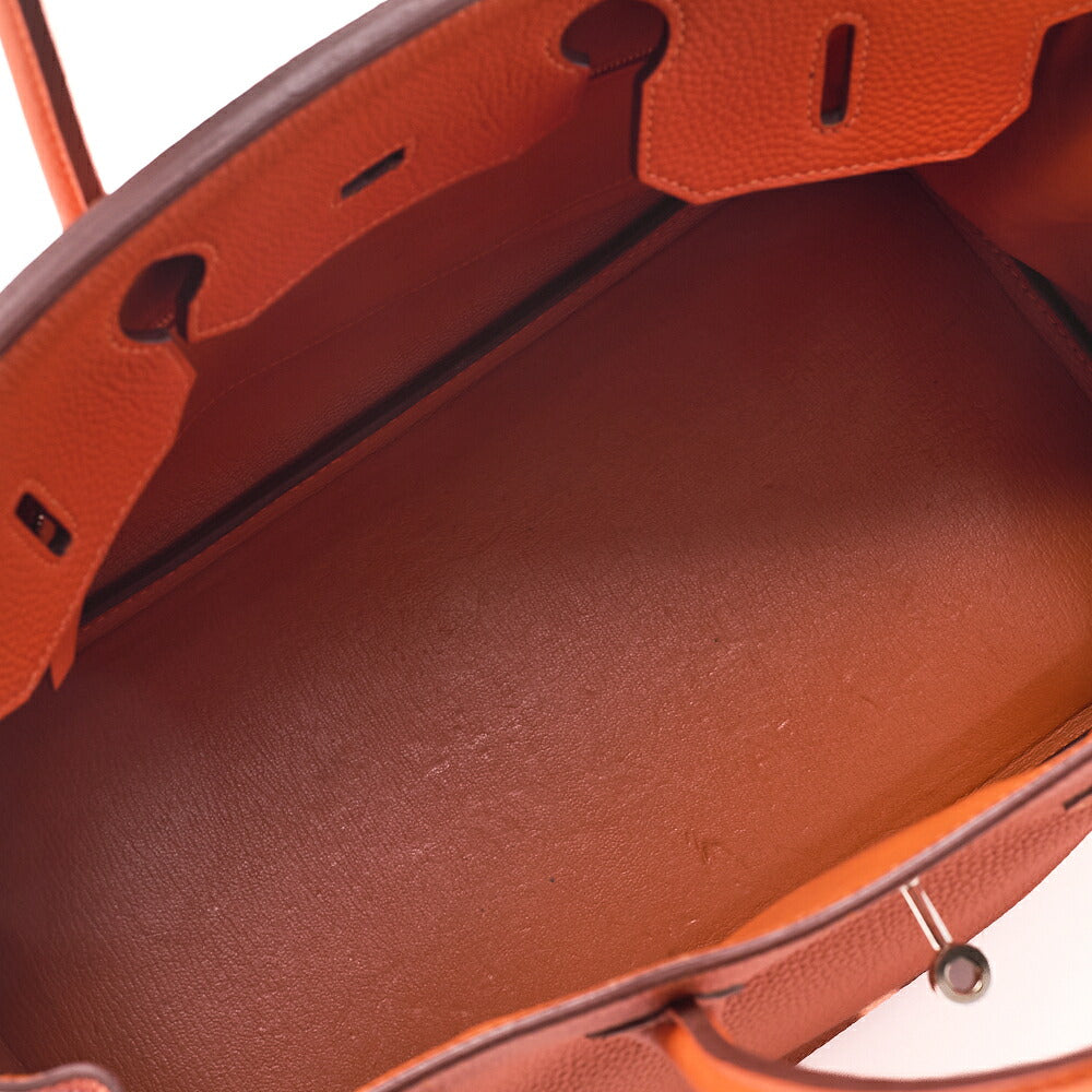 HERMES Birkin 35 Handbag Togo Orange Silver -Tone Hardware, Pre-Owned