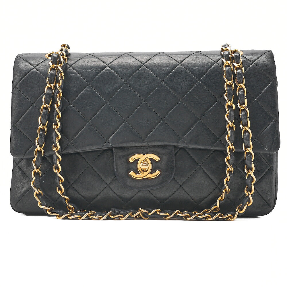 CHANEL Chain Shoulder Bag Matelasse Lambskin Black Gold -Tone Hardware, Pre-Owned