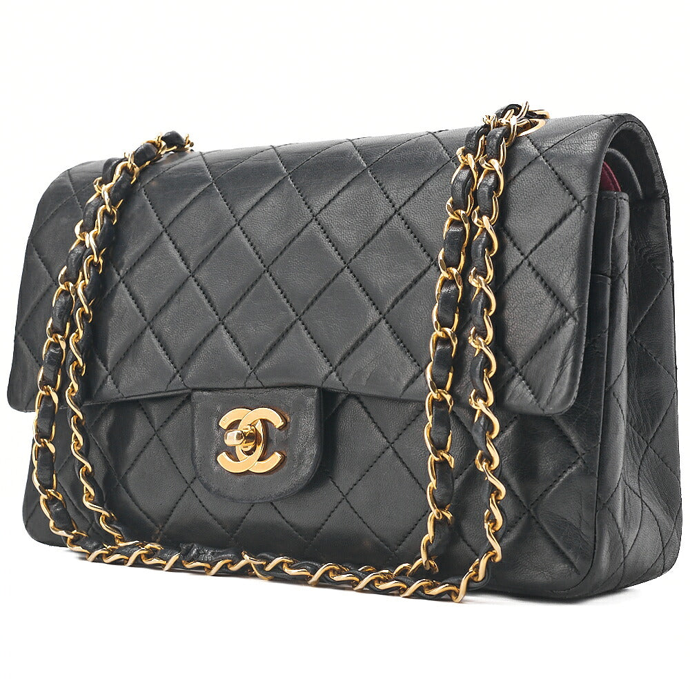 CHANEL Chain Shoulder Bag Matelasse Lambskin Black Gold -Tone Hardware, Pre-Owned