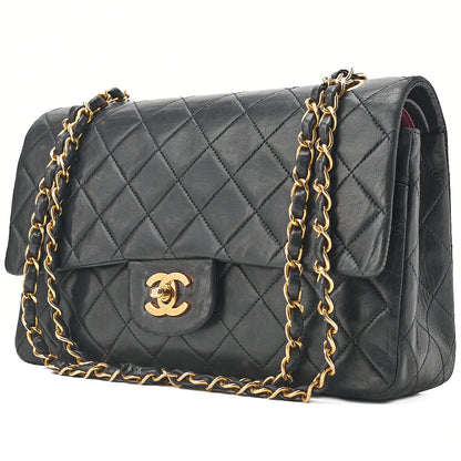 CHANEL Chain Shoulder Bag Matelasse Lambskin Black Gold -Tone Hardware, Pre-Owned