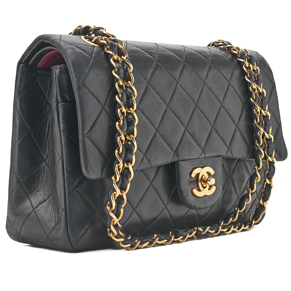CHANEL Chain Shoulder Bag Matelasse Lambskin Black Gold -Tone Hardware, Pre-Owned