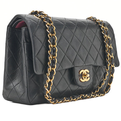 CHANEL Chain Shoulder Bag Matelasse Lambskin Black Gold -Tone Hardware, Pre-Owned