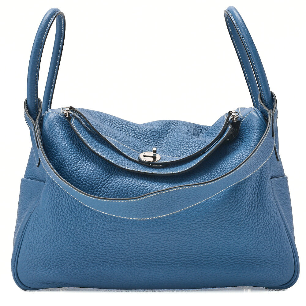 HERMES Lindy 34 Shoulder Bag Taurillon Clemence Blue Jean Silver-Tone Hardware, Pre-Owned