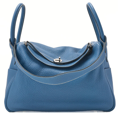 HERMES Lindy 34 Shoulder Bag Taurillon Clemence Blue Jean Silver-Tone Hardware, Pre-Owned
