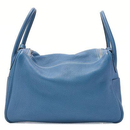 HERMES Lindy 34 Shoulder Bag Taurillon Clemence Blue Jean Silver-Tone Hardware, Pre-Owned