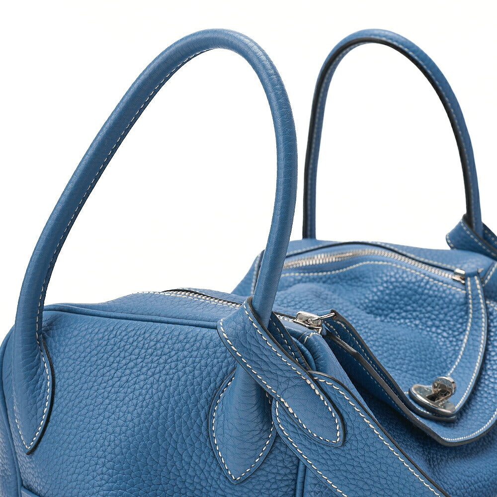HERMES Lindy 34 Shoulder Bag Taurillon Clemence Blue Jean Silver-Tone Hardware, Pre-Owned