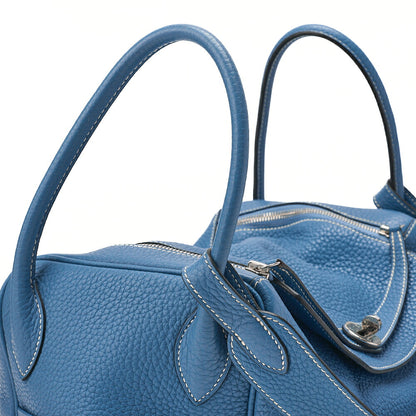 HERMES Lindy 34 Shoulder Bag Taurillon Clemence Blue Jean Silver-Tone Hardware, Pre-Owned