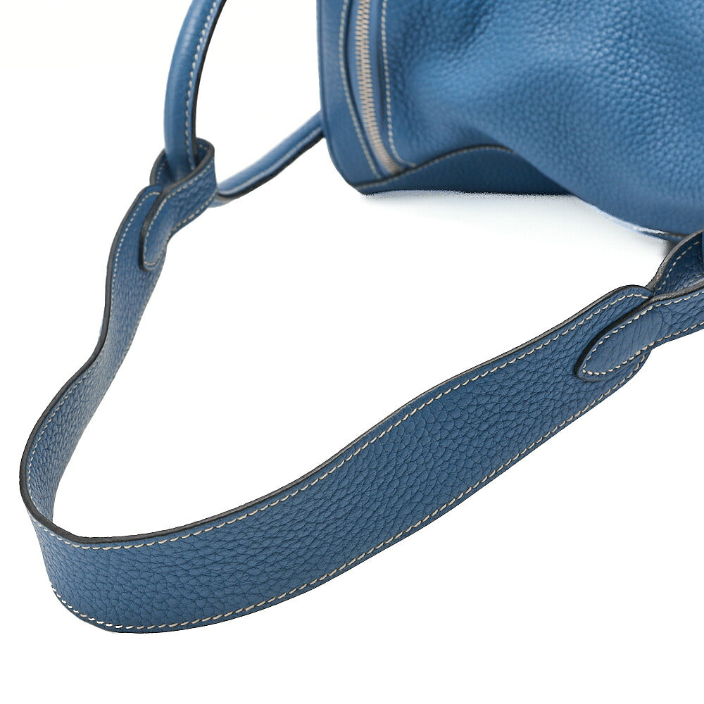 HERMES Lindy 34 Shoulder Bag Taurillon Clemence Blue Jean Silver-Tone Hardware, Pre-Owned