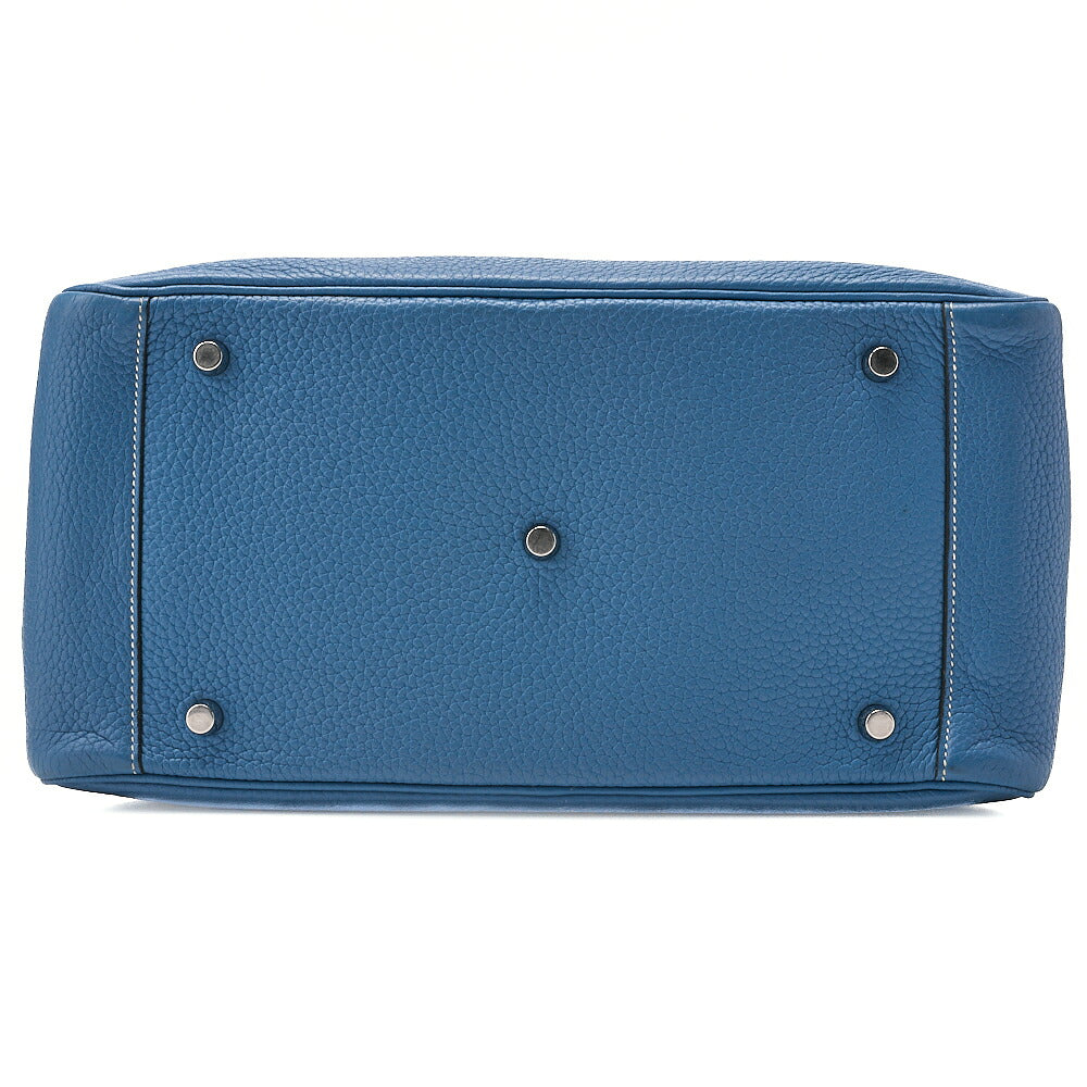 HERMES Lindy 34 Shoulder Bag Taurillon Clemence Blue Jean Silver-Tone Hardware, Pre-Owned
