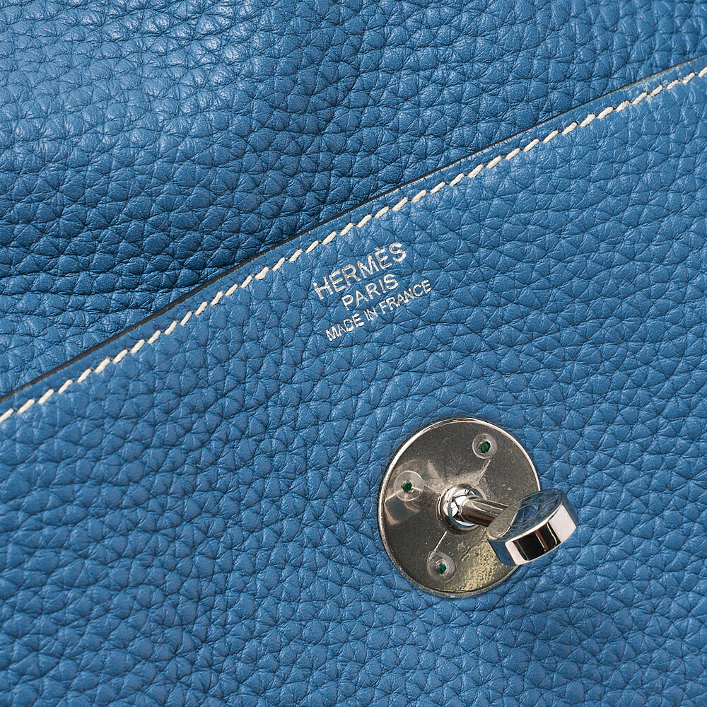 HERMES Lindy 34 Shoulder Bag Taurillon Clemence Blue Jean Silver-Tone Hardware, Pre-Owned