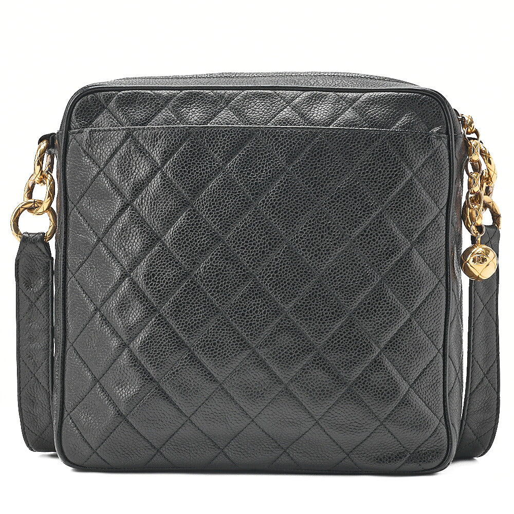 CHANEL Caviar Skin Biju Coco Mark Straight Flap One-Shoulder Bag Black Gold -Tone Hardware, Pre-Owned