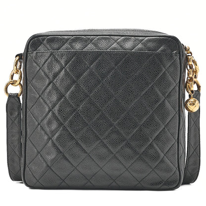 CHANEL Caviar Skin Biju Coco Mark Straight Flap One-Shoulder Bag Black Gold -Tone Hardware, Pre-Owned