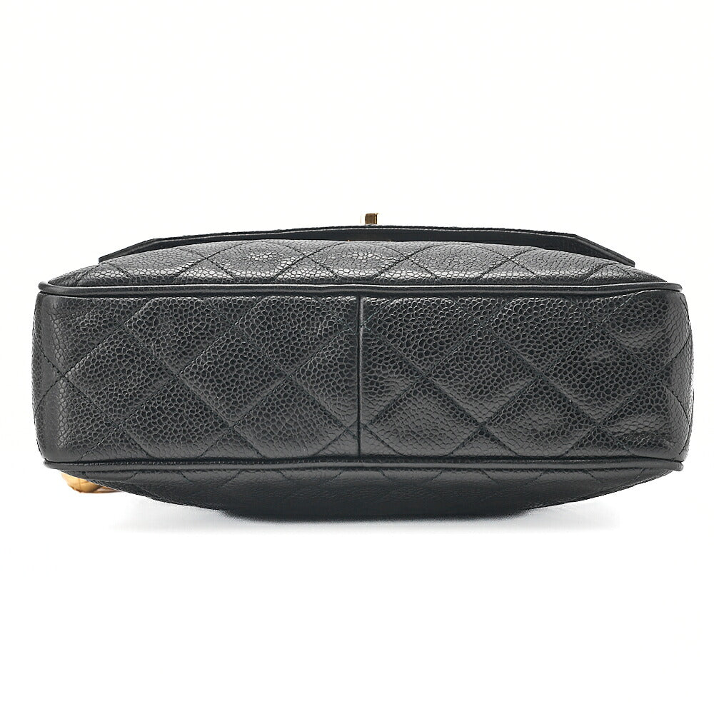CHANEL Caviar Skin Biju Coco Mark Straight Flap One-Shoulder Bag Black Gold -Tone Hardware, Pre-Owned