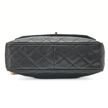 CHANEL Caviar Skin Biju Coco Mark Straight Flap One-Shoulder Bag Black Gold -Tone Hardware, Pre-Owned