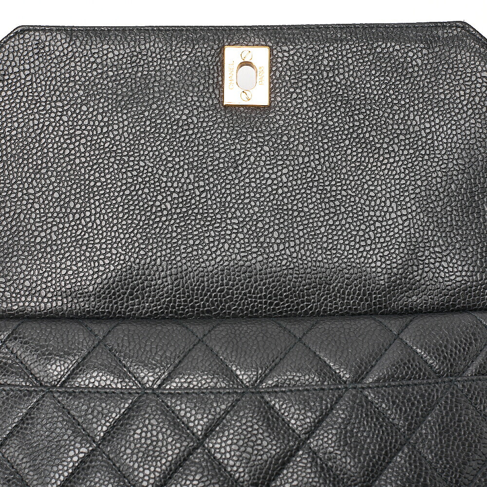 CHANEL Caviar Skin Biju Coco Mark Straight Flap One-Shoulder Bag Black Gold -Tone Hardware, Pre-Owned