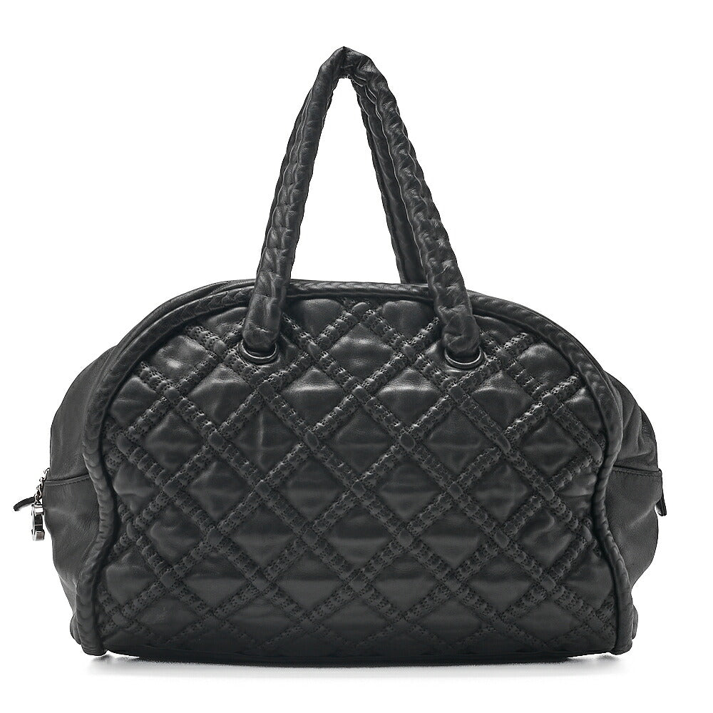 CHANEL Mini Boston Handbag Matelasse Lambskin with Coco Charm Black Silver-Tone Hardware, Pre-Owned