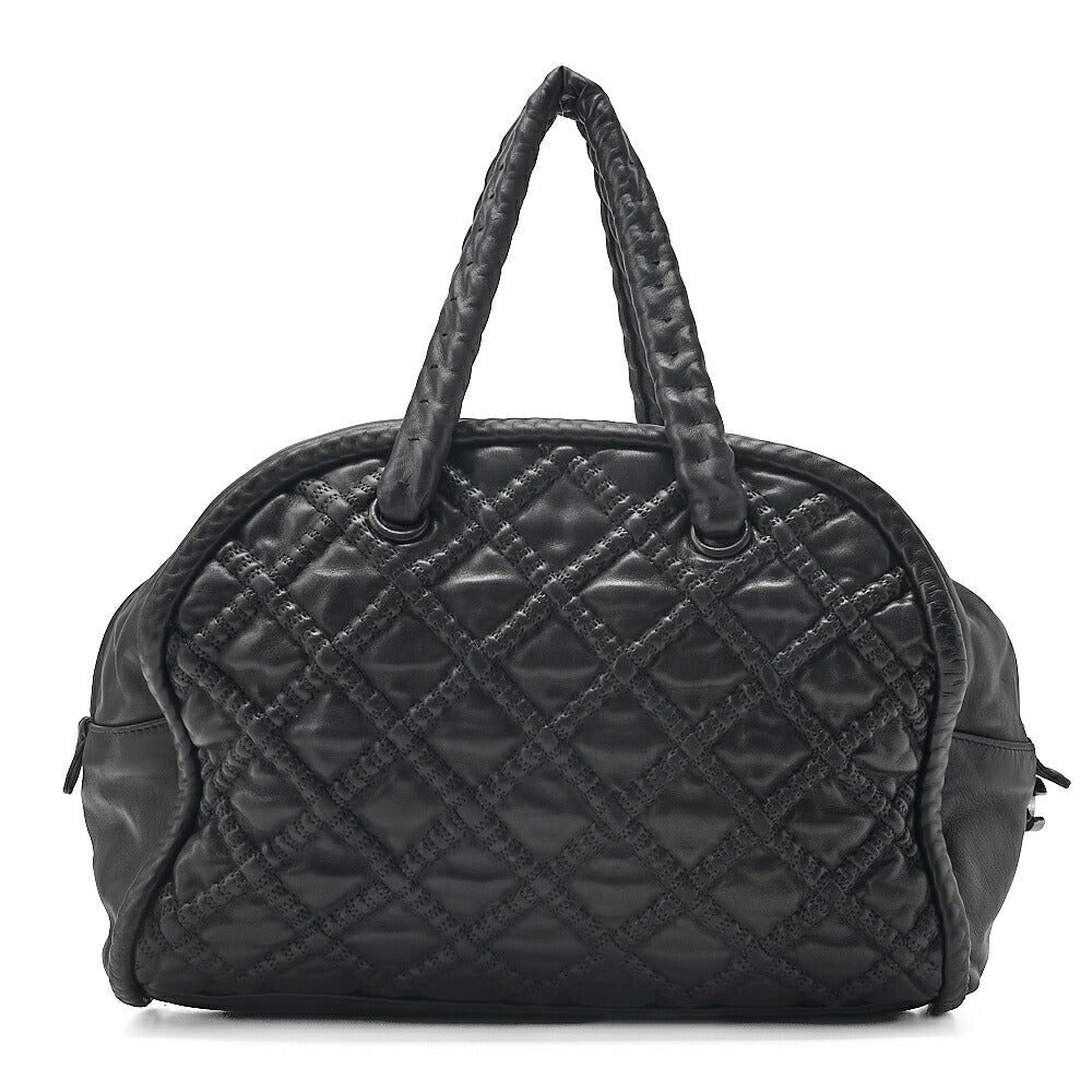 CHANEL Mini Boston Handbag Matelasse Lambskin with Coco Charm Black Silver-Tone Hardware, Pre-Owned