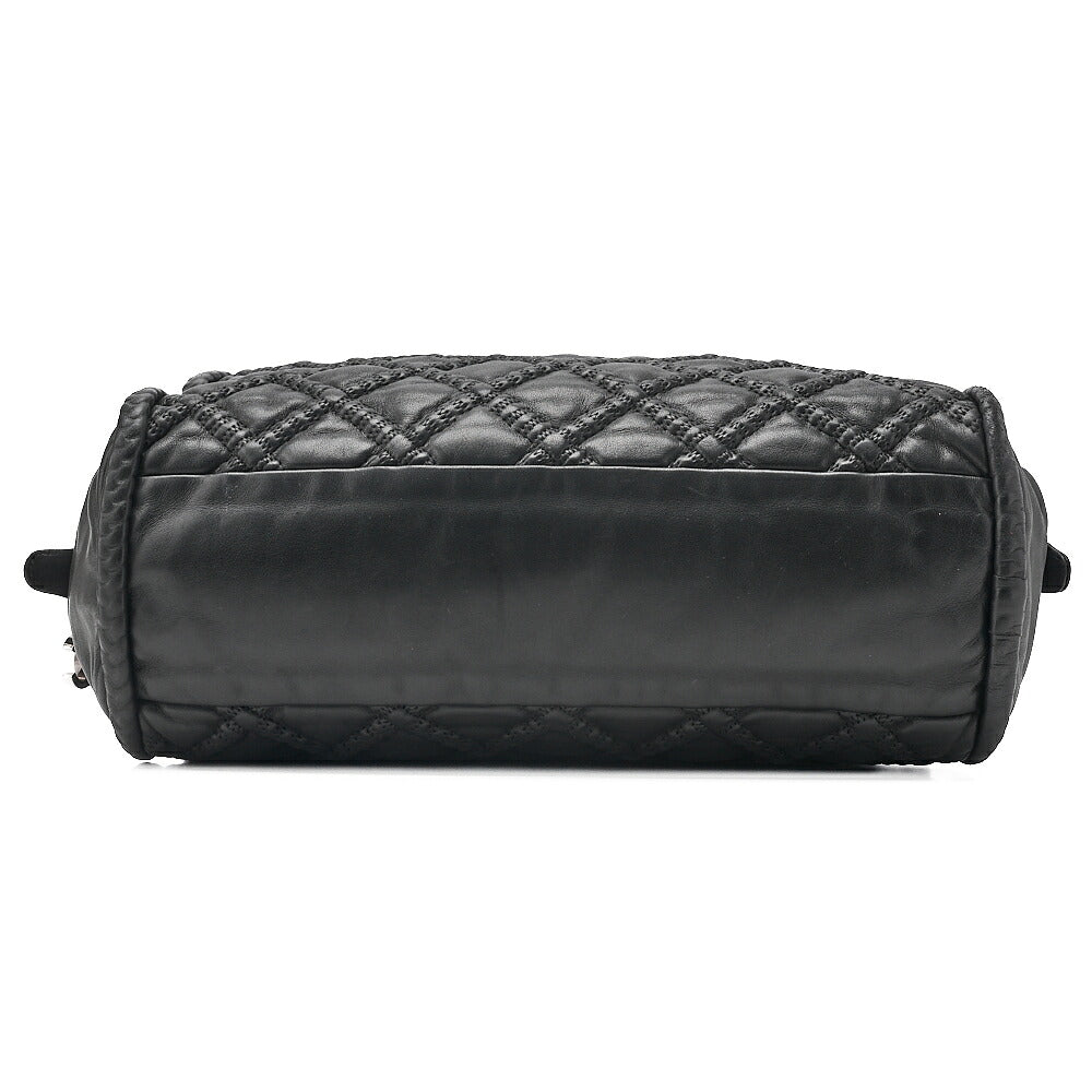 CHANEL Mini Boston Handbag Matelasse Lambskin with Coco Charm Black Silver-Tone Hardware, Pre-Owned