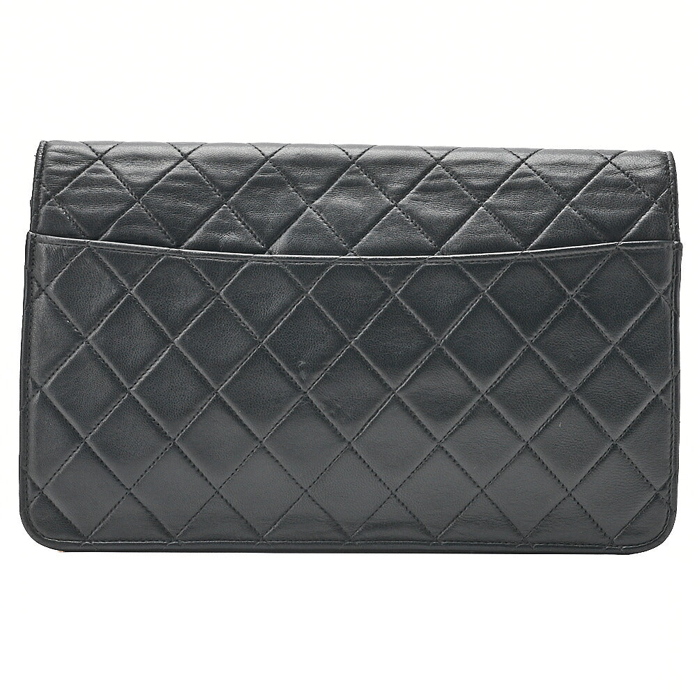 CHANEL Lambskin Matelasse 25cm Single Flap Grain Chain Shoulder Black Gold-Tone Hardware, Pre-Owned
