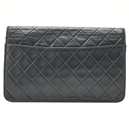 CHANEL Lambskin Matelasse 25cm Single Flap Grain Chain Shoulder Black Gold-Tone Hardware, Pre-Owned