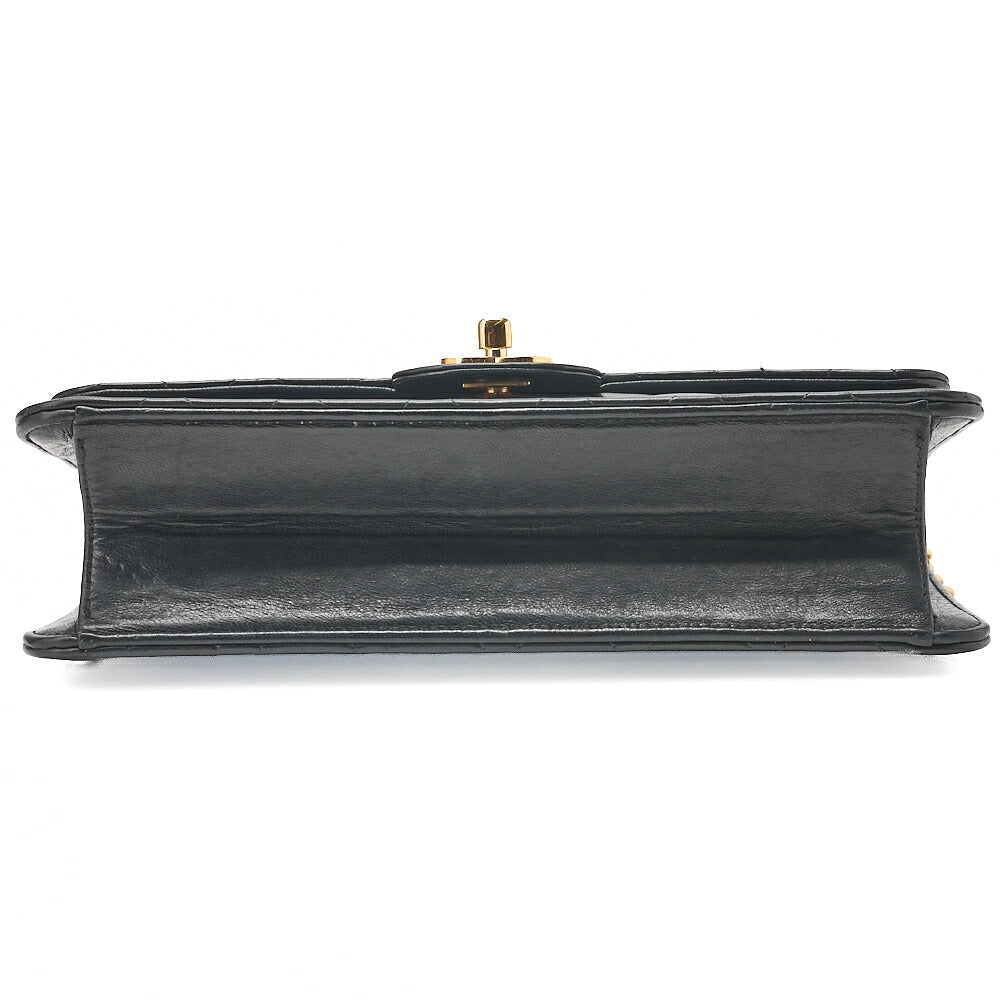 CHANEL Lambskin Matelasse 25cm Single Flap Grain Chain Shoulder Black Gold-Tone Hardware, Pre-Owned