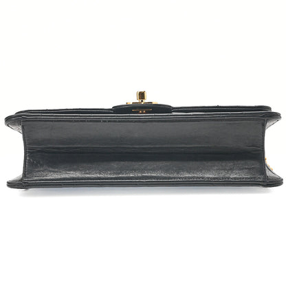 CHANEL Lambskin Matelasse 25cm Single Flap Grain Chain Shoulder Black Gold-Tone Hardware, Pre-Owned