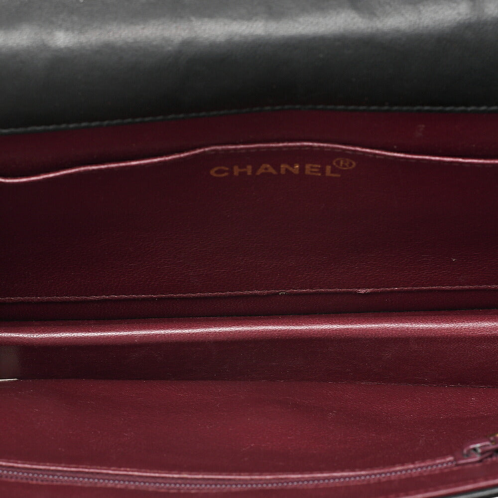 CHANEL Lambskin Matelasse 25cm Single Flap Grain Chain Shoulder Black Gold-Tone Hardware, Pre-Owned