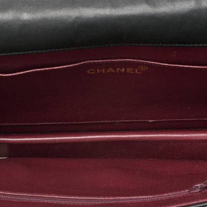 CHANEL Lambskin Matelasse 25cm Single Flap Grain Chain Shoulder Black Gold-Tone Hardware, Pre-Owned