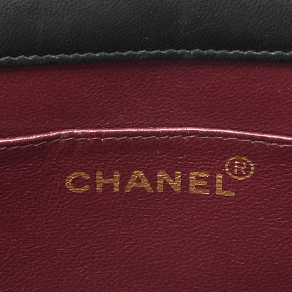 CHANEL Lambskin Matelasse 25cm Single Flap Grain Chain Shoulder Black Gold-Tone Hardware, Pre-Owned