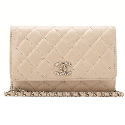 CHANEL Chanel Matelasse Chain Wallet Caviar Skin Linestone Coco Mark Beige Gold-Tone Hardware, Pre-Owned