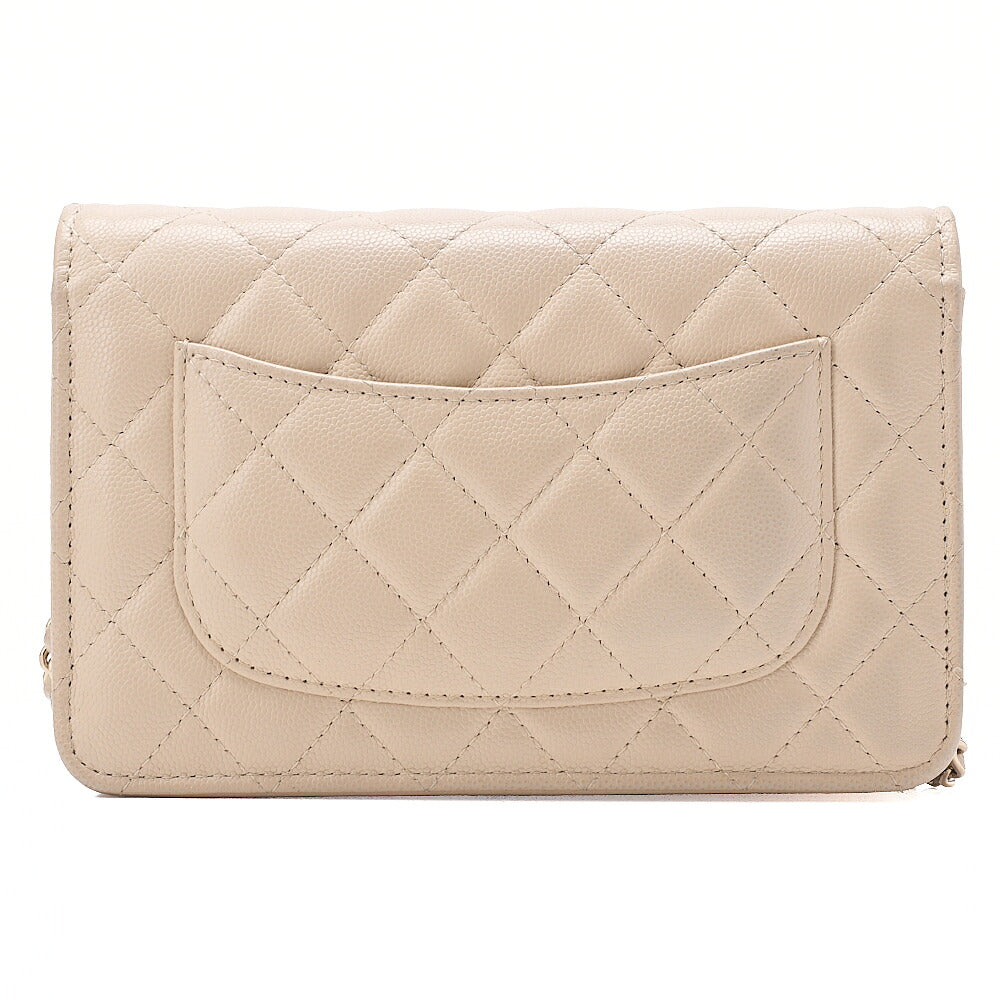 CHANEL Chanel Matelasse Chain Wallet Caviar Skin Linestone Coco Mark Beige Gold-Tone Hardware, Pre-Owned
