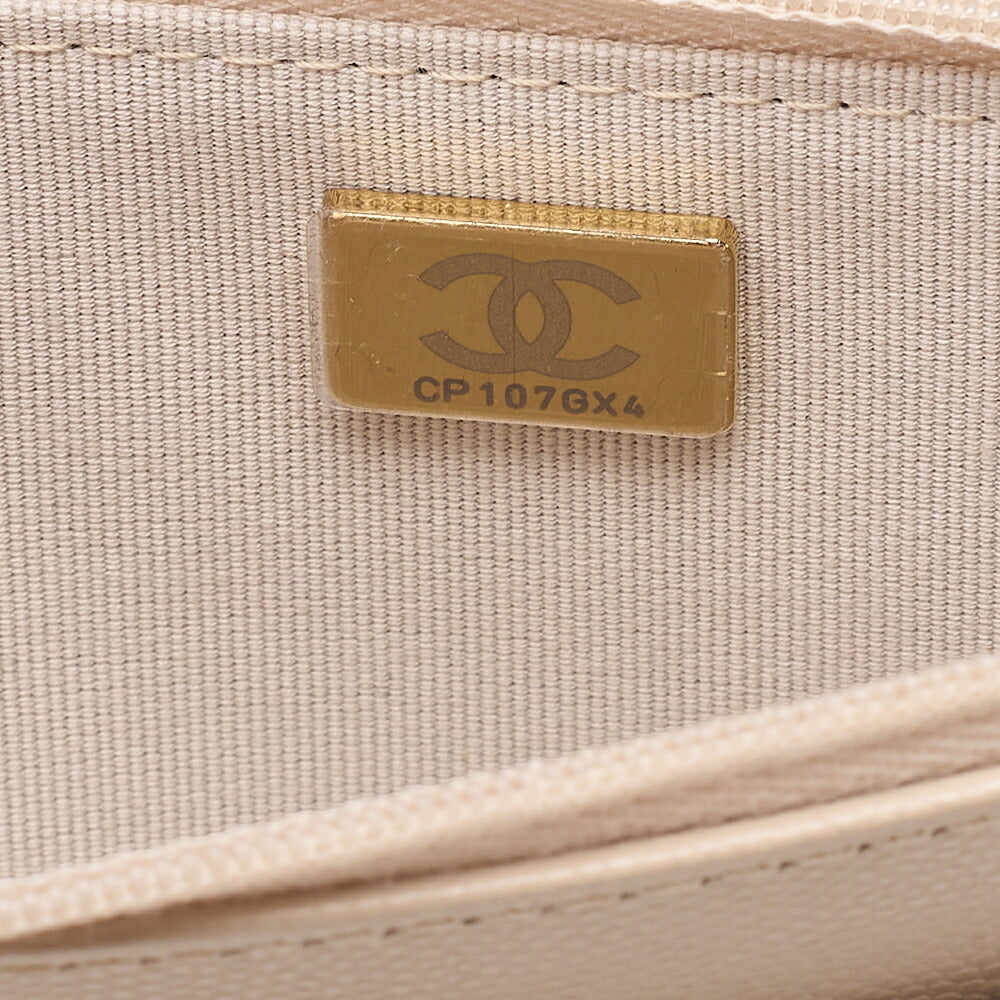 CHANEL Chanel Matelasse Chain Wallet Caviar Skin Linestone Coco Mark Beige Gold-Tone Hardware, Pre-Owned
