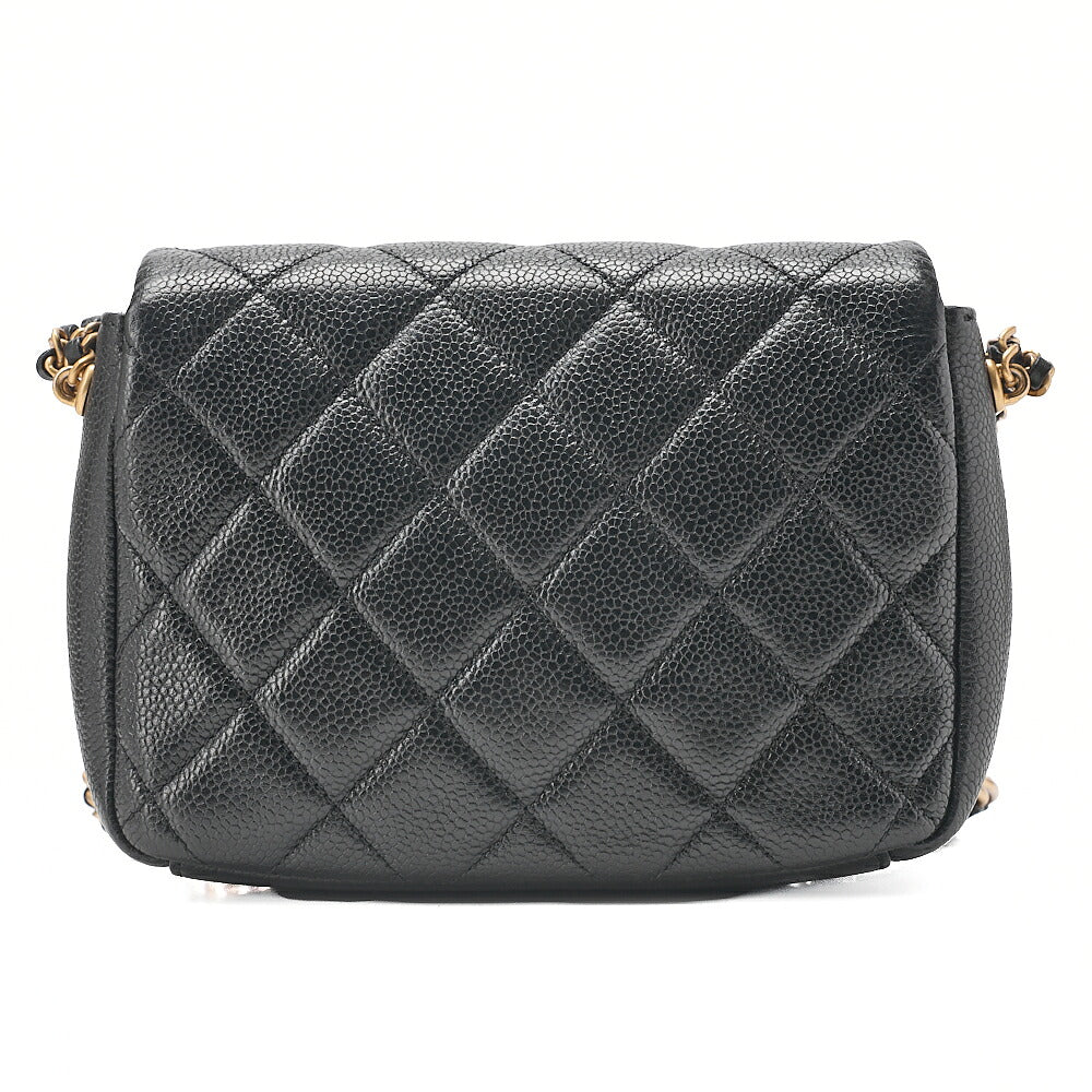 CHANEL Caviar Skin Mini Matelasse Turn Lock Thick Chain Shoulder Black Gold-Tone Hardware, Pre-Owned