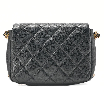 CHANEL Caviar Skin Mini Matelasse Turn Lock Thick Chain Shoulder Black Gold-Tone Hardware, Pre-Owned
